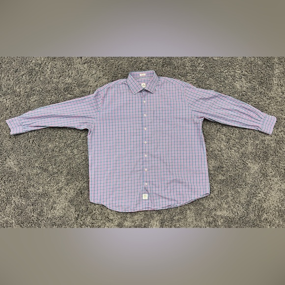 Peter Millar Shirt Men's 2XL XXL Red Blue Cotton Plaid Button Front Long Sleeve - Picture 1 of 5